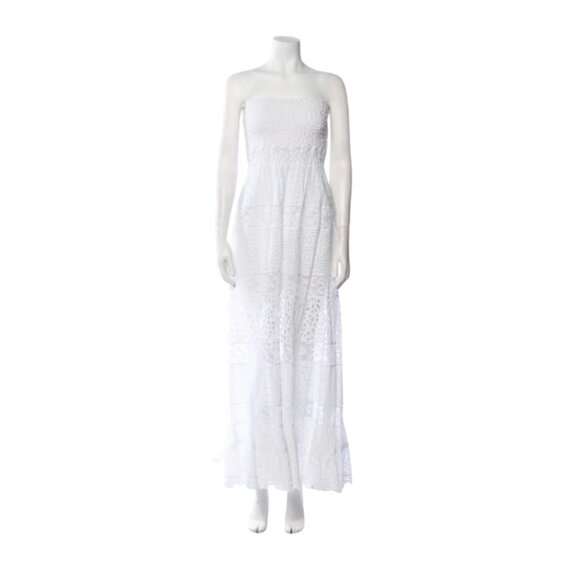 Temptation Positano Strapless Maxi Dress Womens Small White Smocked Eyelet Lace - Picture 1 of 11